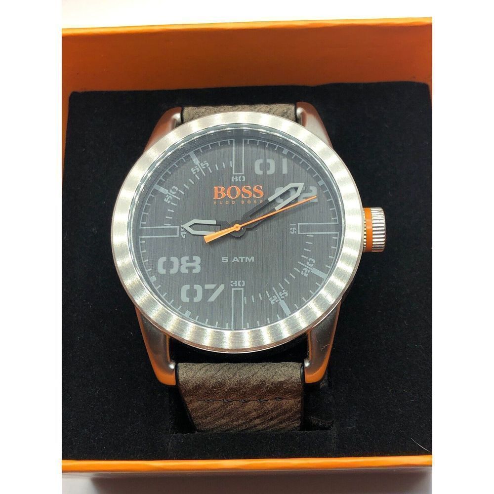 Hugo Boss HB.291.1.14.184 Unisex Brown Leather Analog Black Dial Watch HK480 - Picture 1 of 10